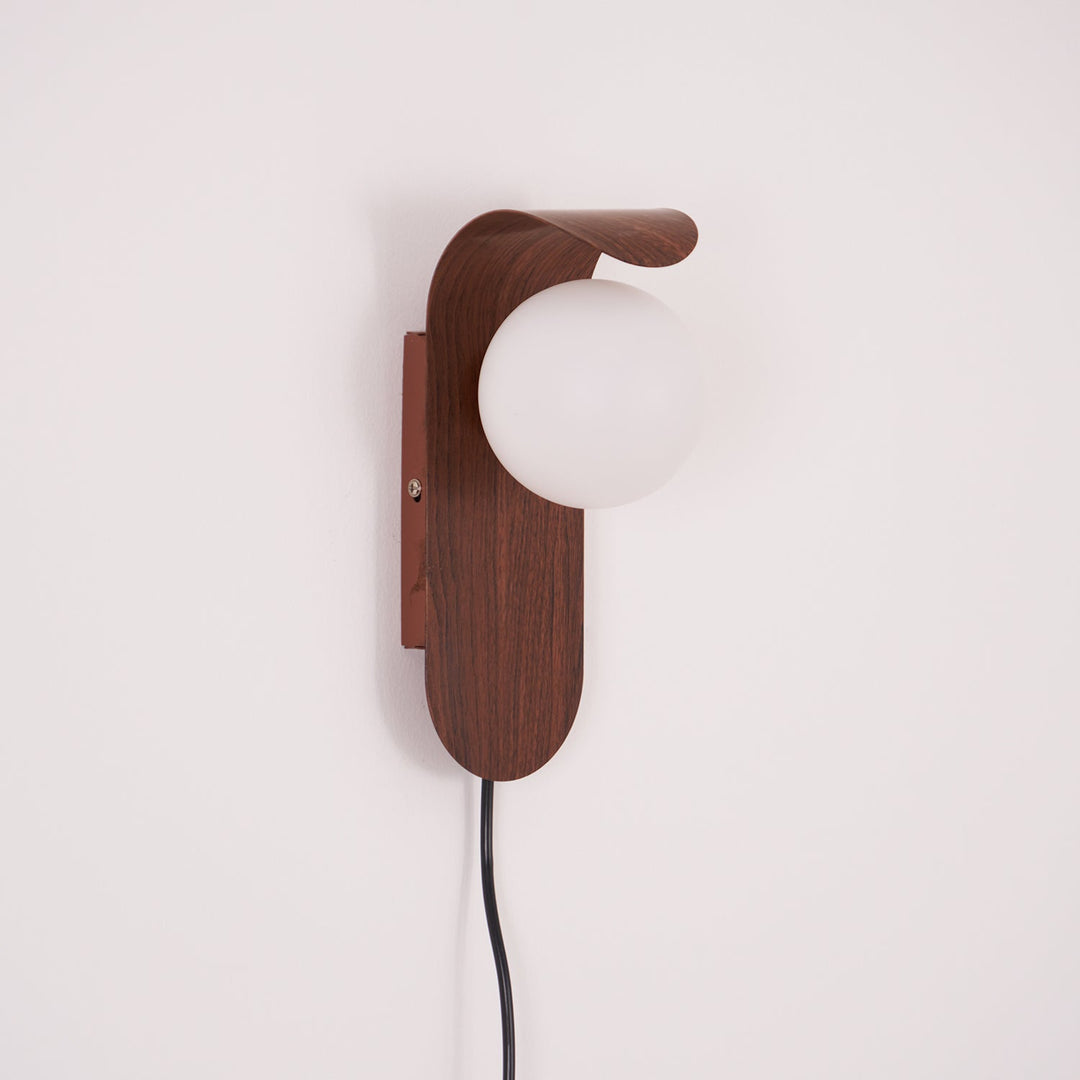 Wood-Tone Globe Plug-In Wall Lamp product view