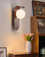 Load image into Gallery viewer, Wood-Tone Globe Plug-In Wall Lamp product view