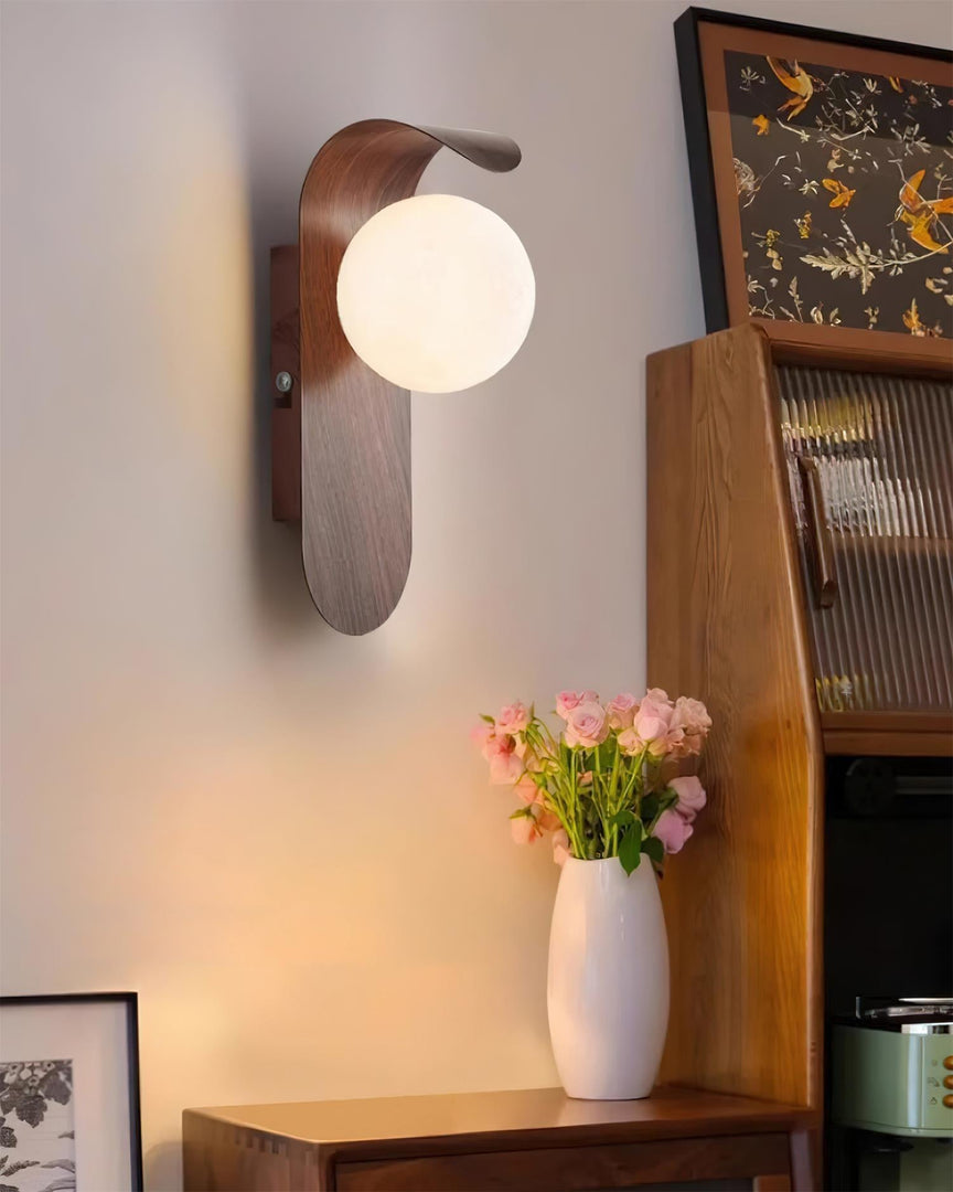 Wood-Tone Globe Plug-In Wall Lamp product view