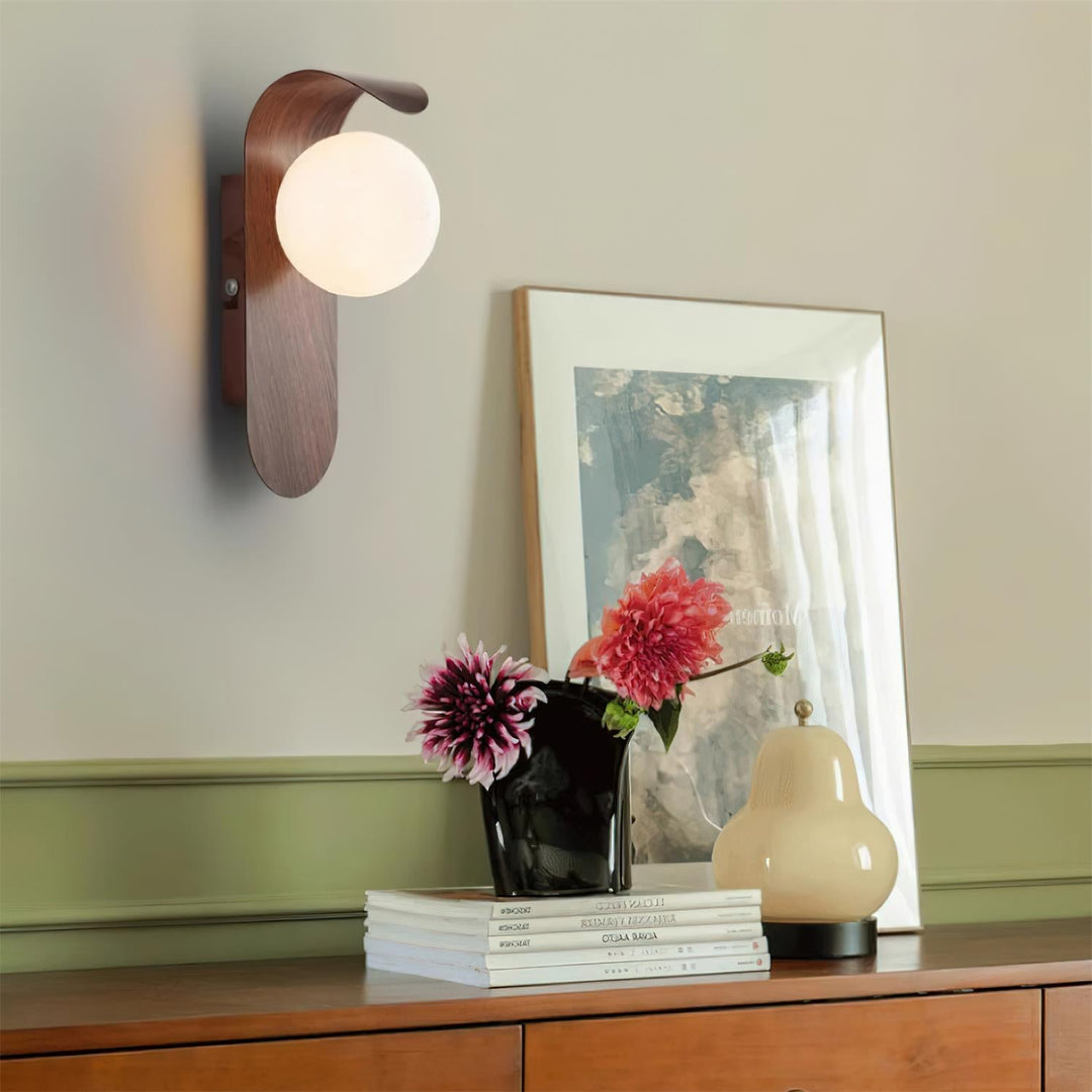 Wood-Tone Globe Plug-In Wall Lamp product view