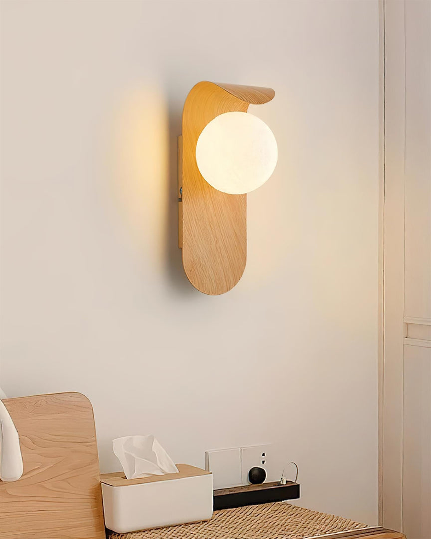 Wood-Tone Globe Plug-In Wall Lamp product view