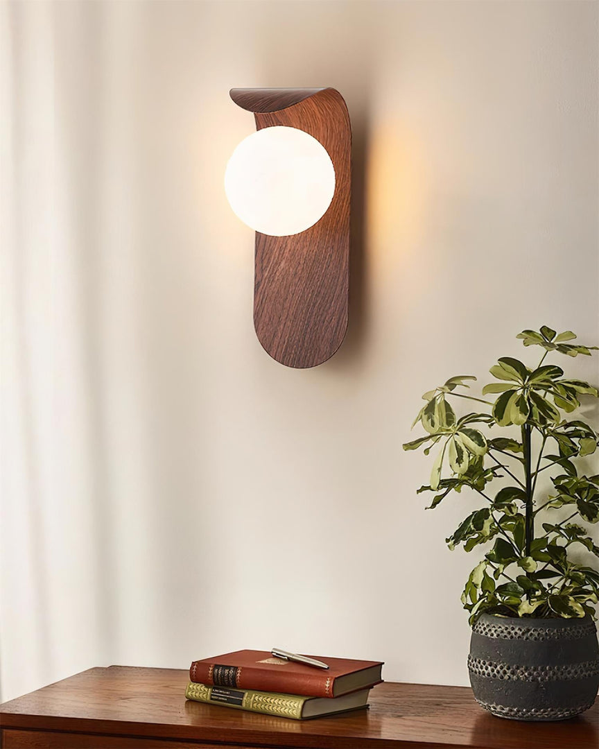 Wood-Tone Globe Plug-In Wall Lamp product view