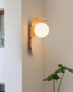 Load image into Gallery viewer, Wood-Tone Globe Plug-In Wall Lamp product view