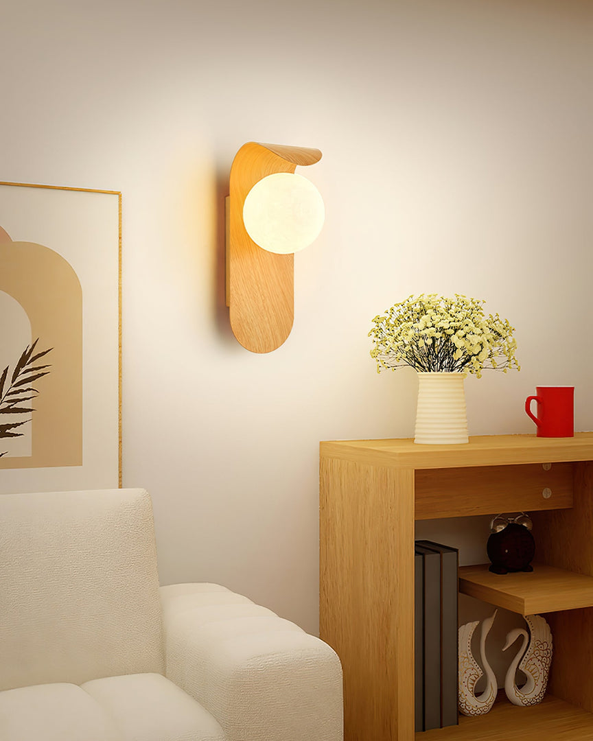 Wood-Tone Globe Plug-In Wall Lamp product view