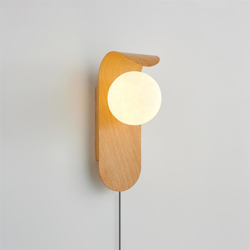 Wood-Tone Globe Plug-In Wall Lamp product view