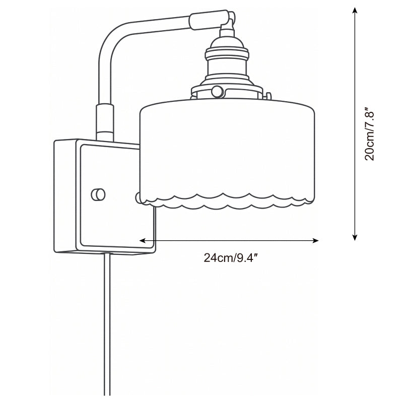 Scalloped Alabaster Brass Plug-In Wall Sconce - dimension drawing 5