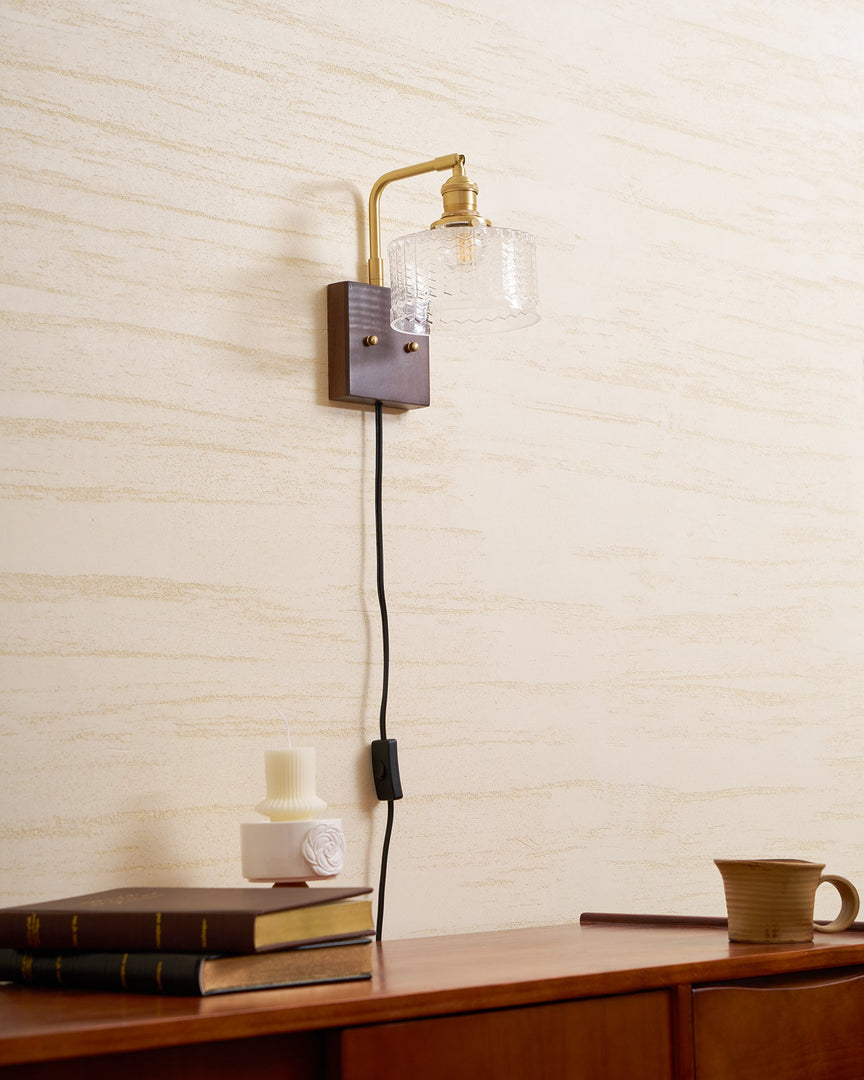 Fish-Scale Glass and Brass Plug-In Wall Lamp product view