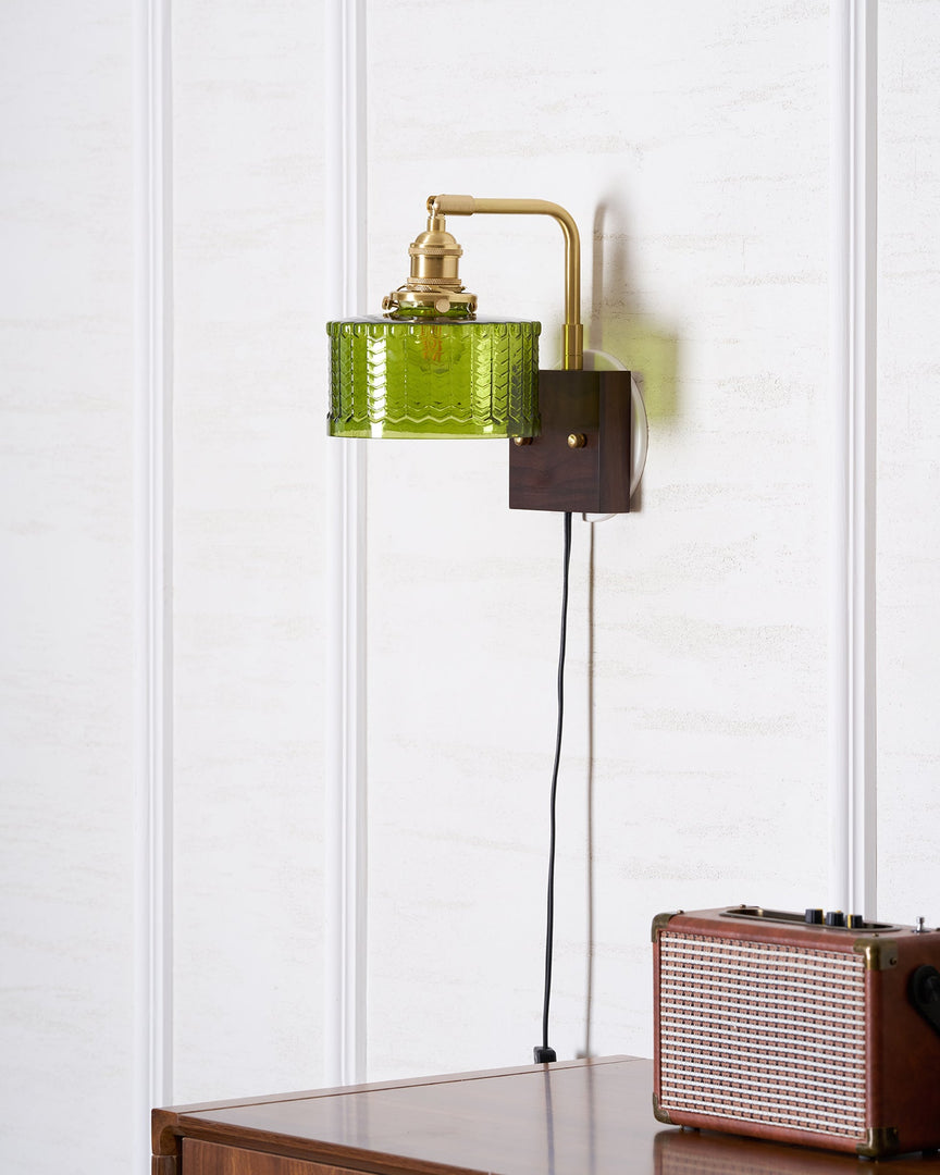 Fish-Scale Glass and Brass Plug-In Wall Lamp product view