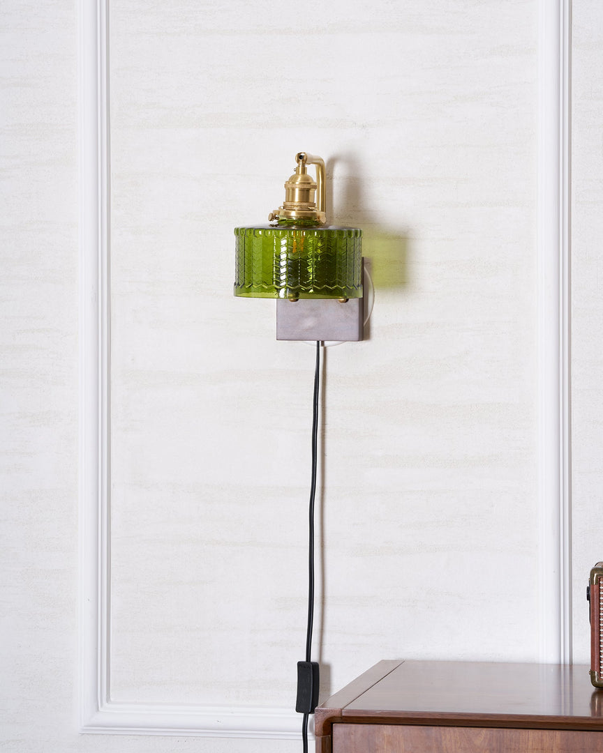 Fish-Scale Glass and Brass Plug-In Wall Lamp product view
