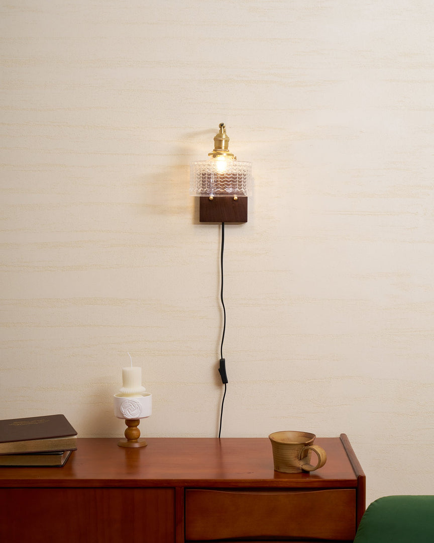 Fish-Scale Glass and Brass Plug-In Wall Lamp product view