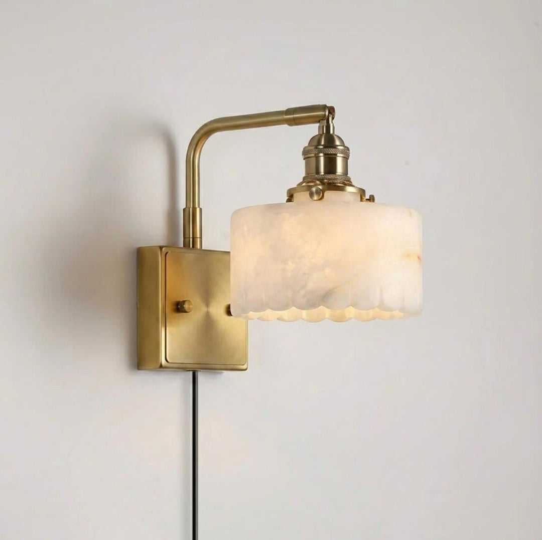 Scalloped Alabaster Brass Plug-In Wall Sconce - product view 2