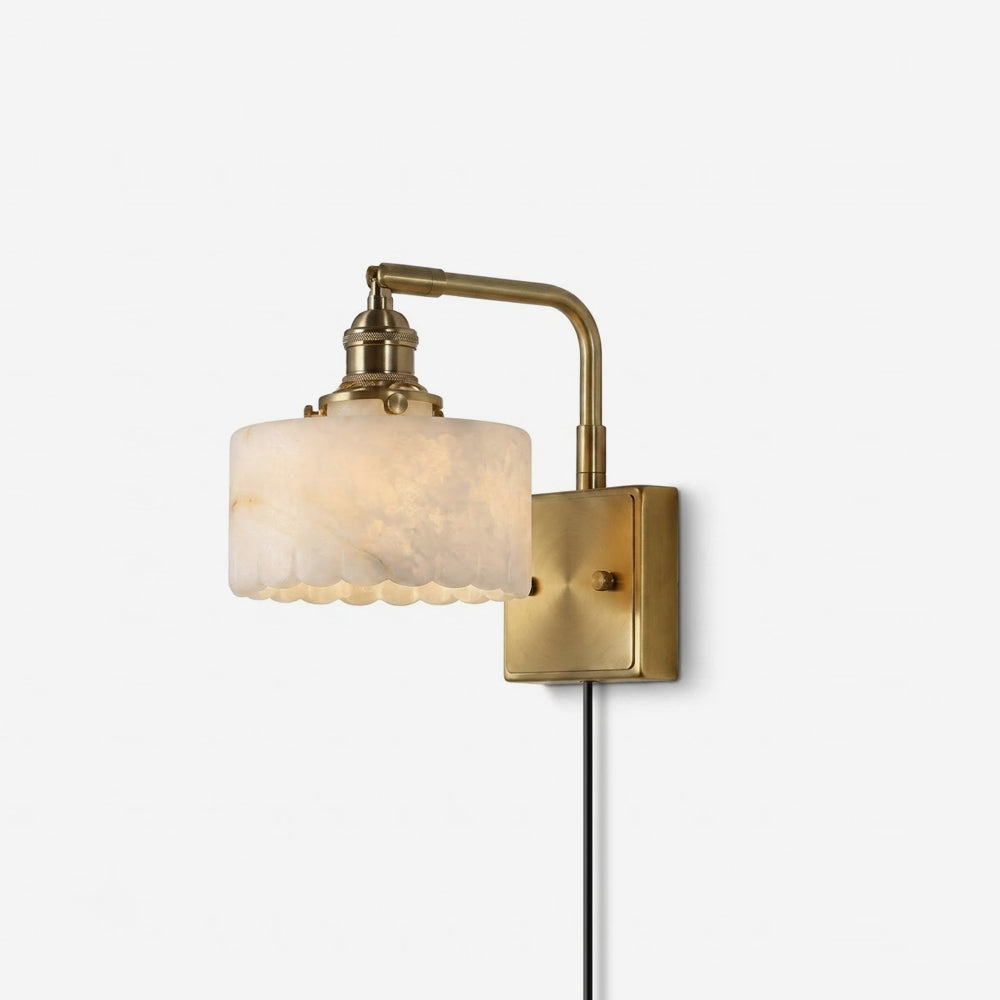 Scalloped Alabaster Brass Plug-In Wall Sconce - product view 1