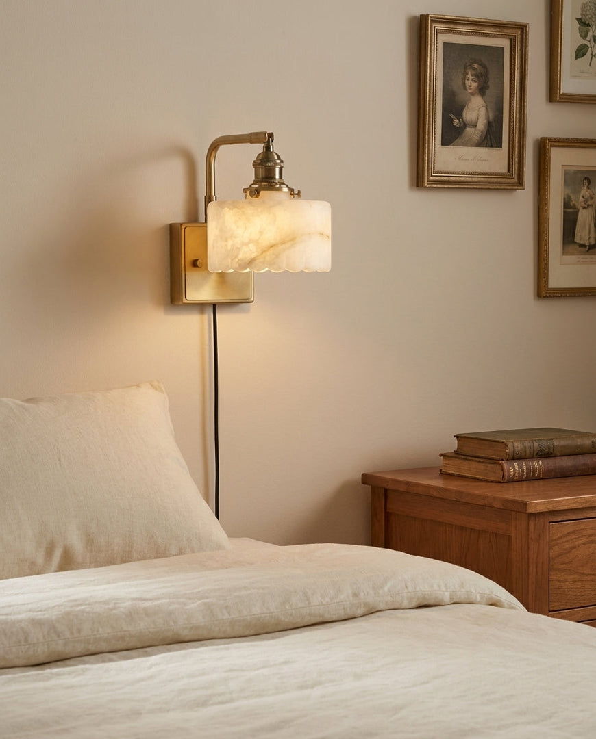 Scalloped Alabaster Brass Plug-In Wall Sconce - product view 3