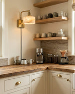 Load image into Gallery viewer, Scalloped Alabaster Brass Plug-In Wall Sconce - product view 6