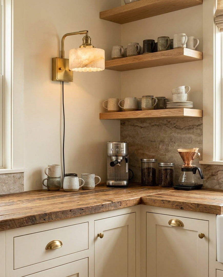 Scalloped Alabaster Brass Plug-In Wall Sconce - product view 6