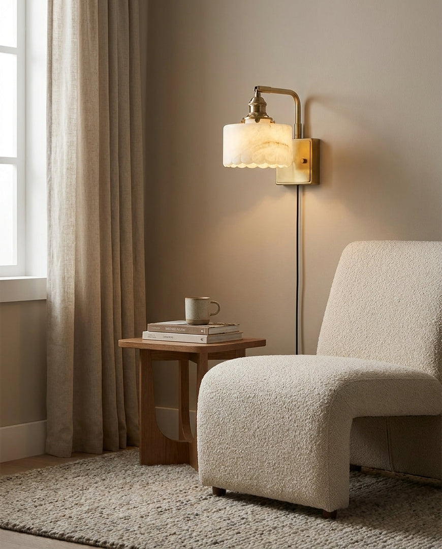 Scalloped Alabaster Brass Plug-In Wall Sconce - product view 7