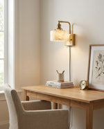 Load image into Gallery viewer, Scalloped Alabaster Brass Plug-In Wall Sconce - product view 9