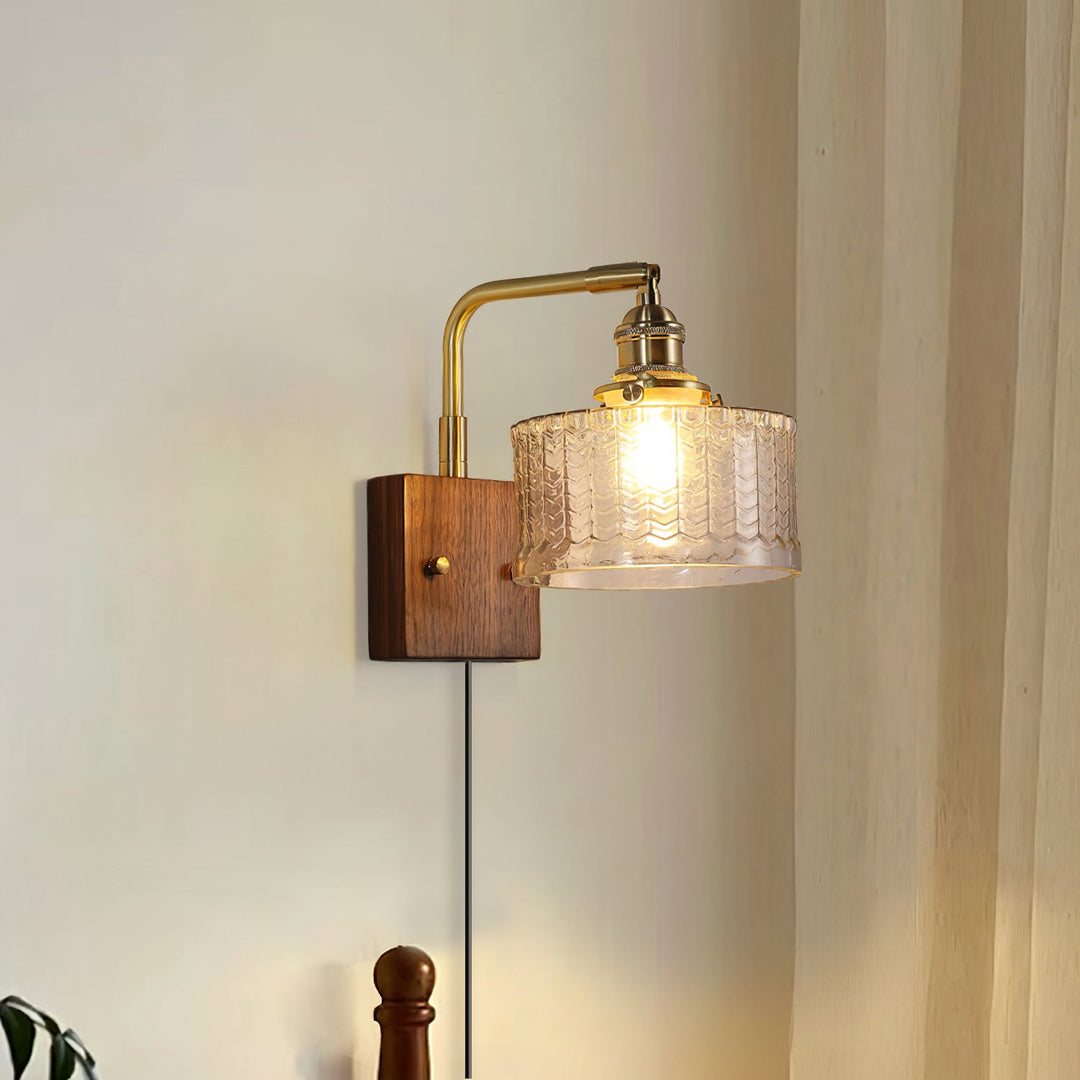 Fish-Scale Glass and Brass Plug-In Wall Lamp product view