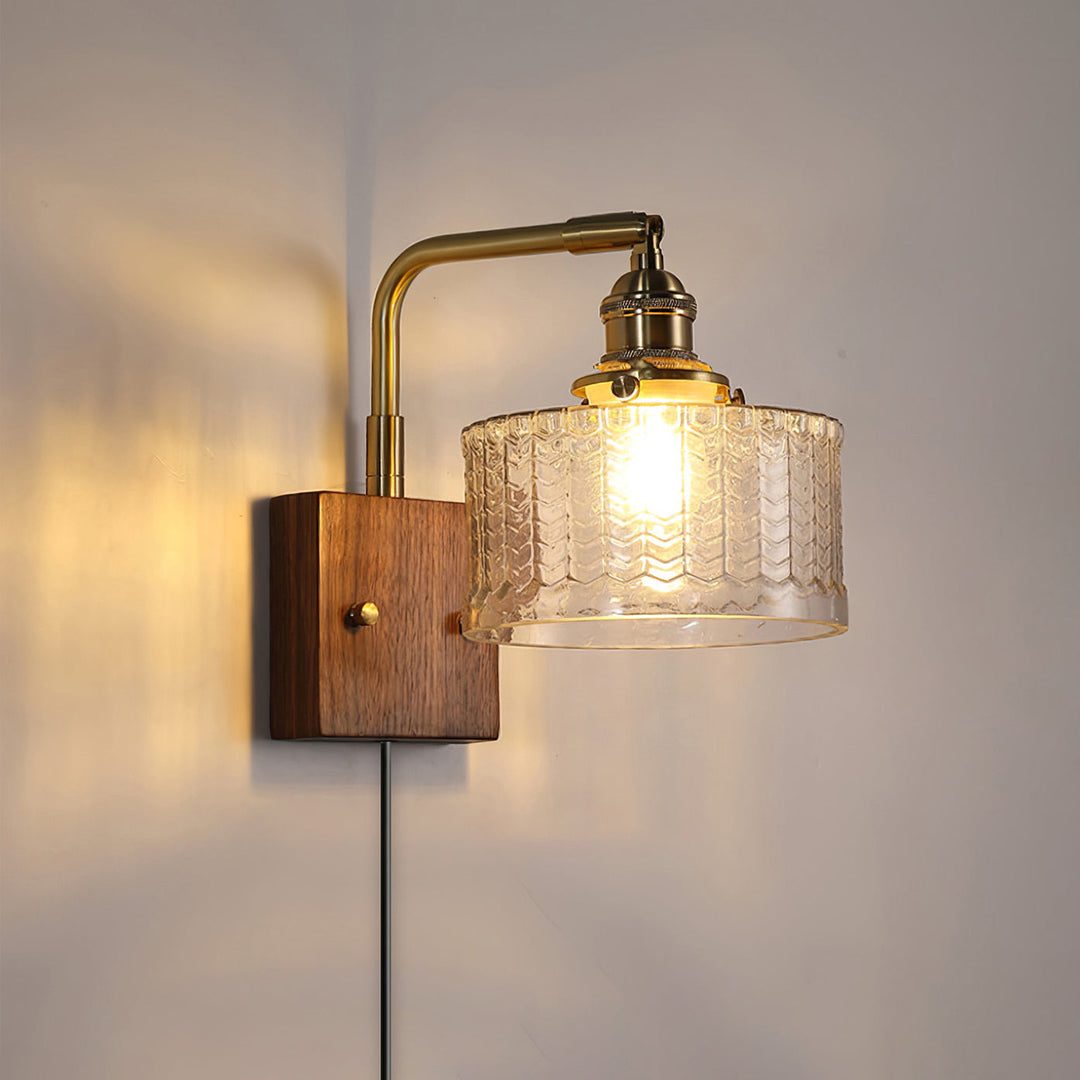 Fish-Scale Glass and Brass Plug-In Wall Lamp product view