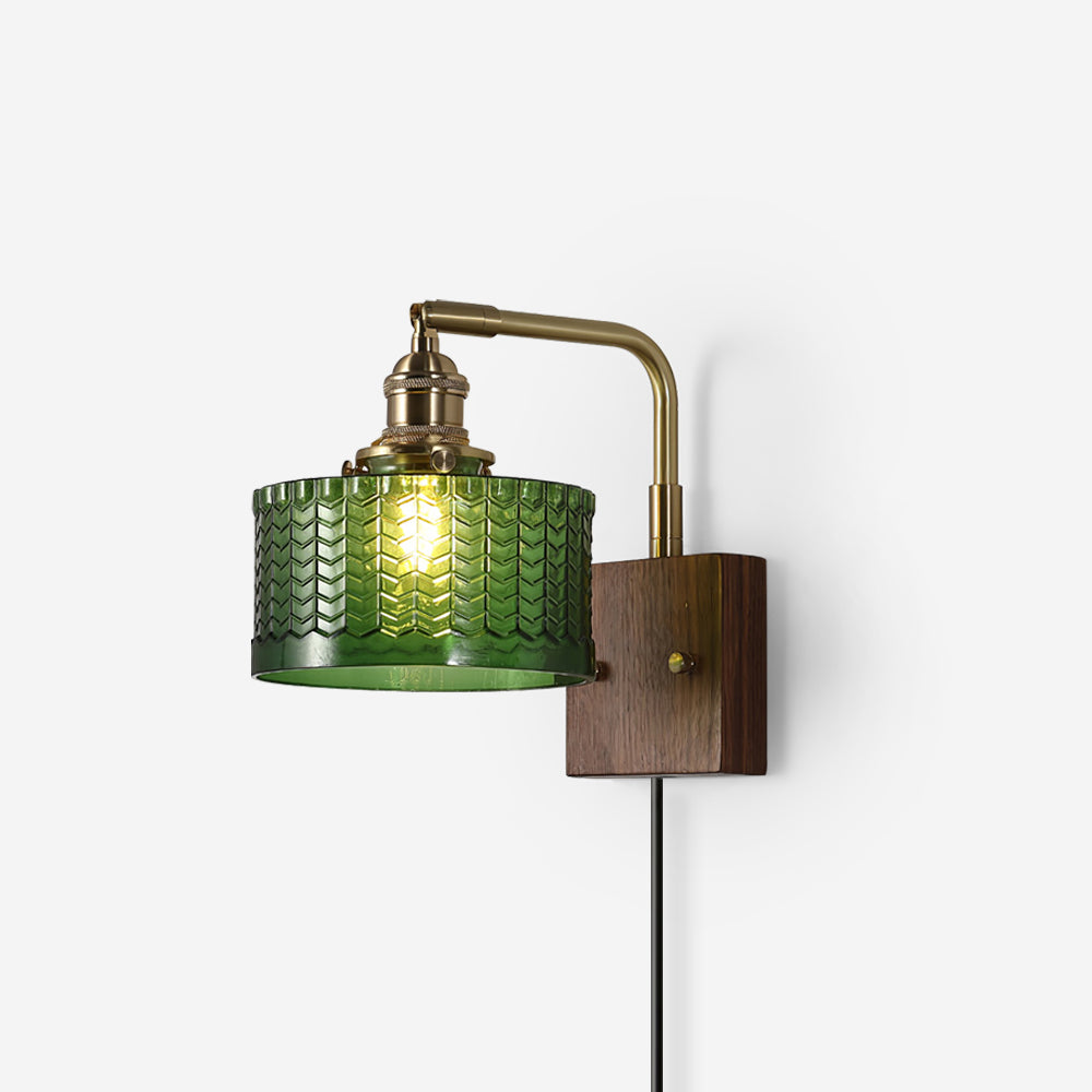 Fish-Scale Glass and Brass Plug-In Wall Lamp product view