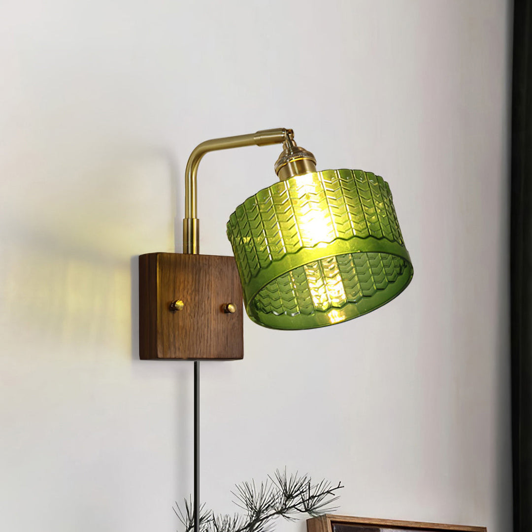 Fish-Scale Glass and Brass Plug-In Wall Lamp product view