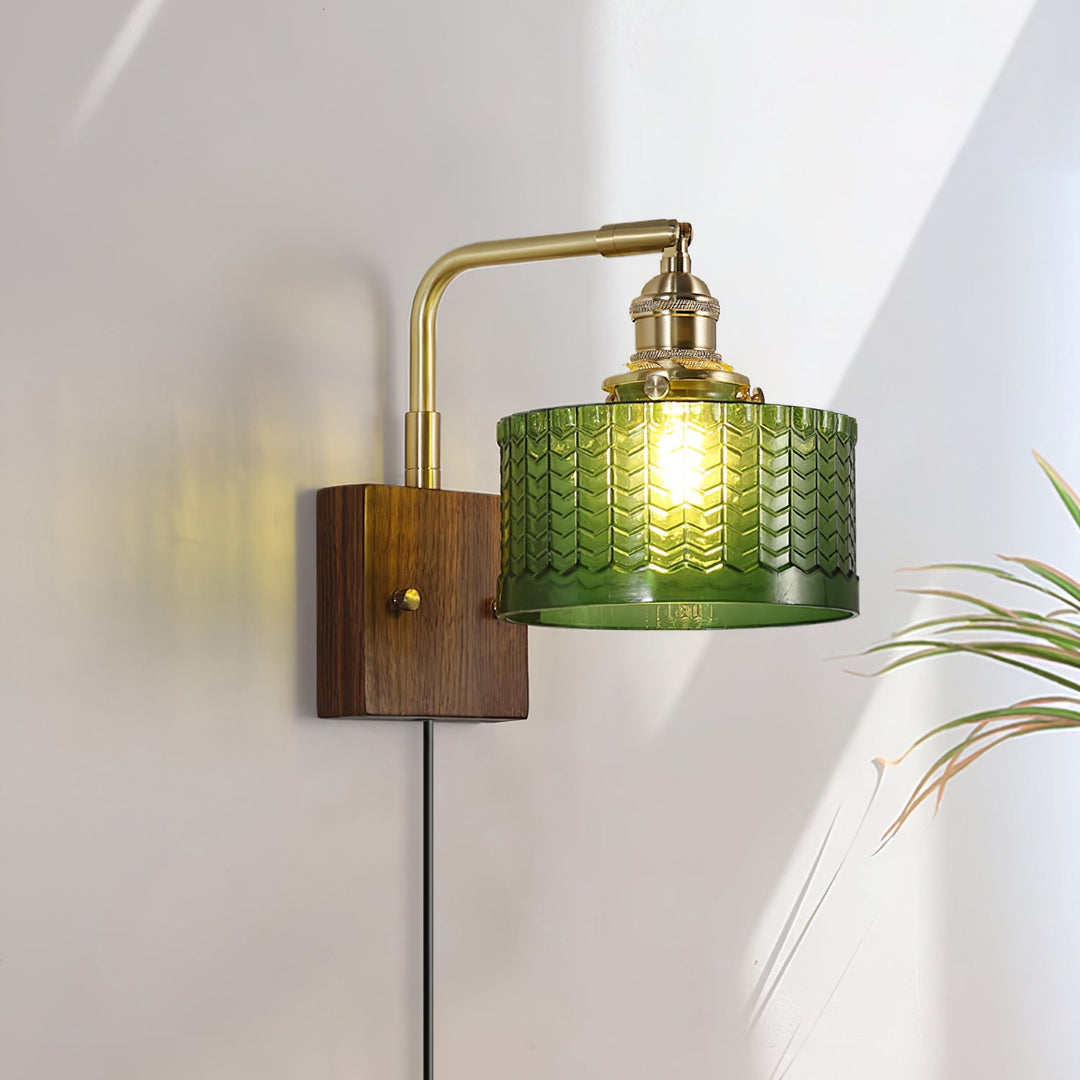 Fish-Scale Glass and Brass Plug-In Wall Lamp product view