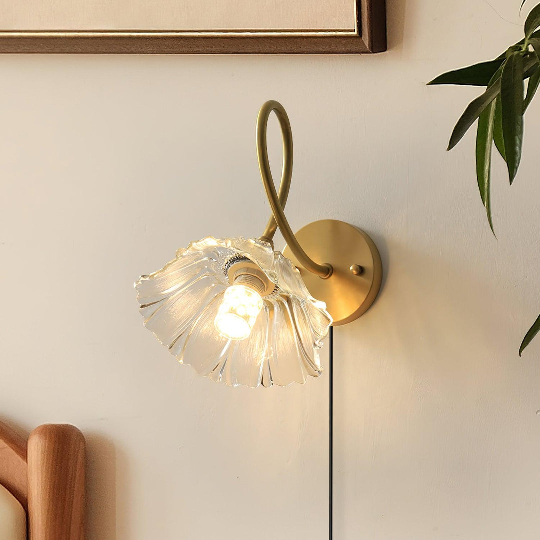 Looped Brass and Fluted Glass Plug-In Wall Lamp room scene 2