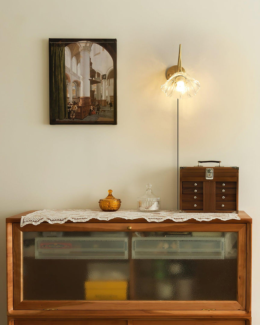 Looped Brass and Fluted Glass Plug-In Wall Lamp product view 6