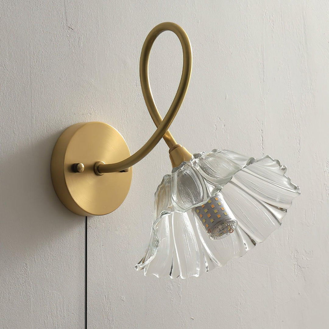 Looped Brass and Fluted Glass Plug-In Wall Lamp product view 3