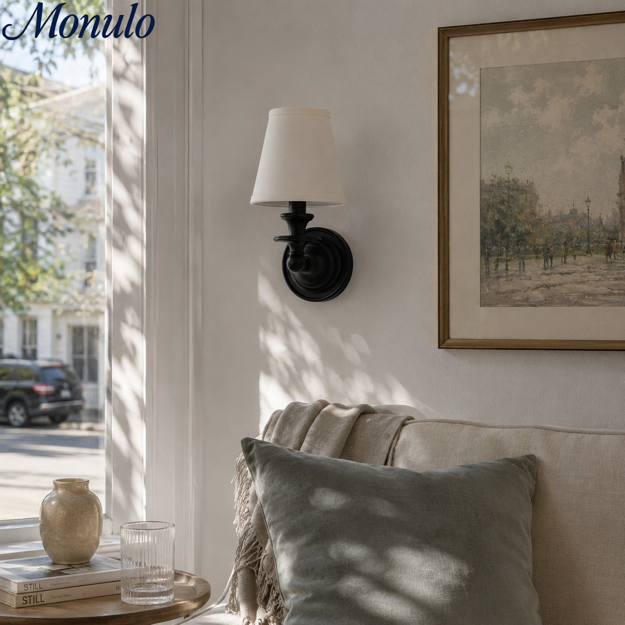Rowan Drum Shade Wall Sconce – Fabric Sconce Light for Cozy Cottage Lighting