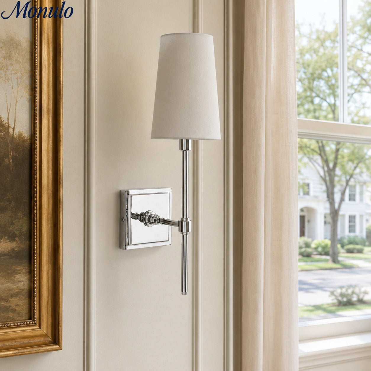 Rowan Elegant White-Linen Shade Wall Lamp – Retro Metal Wall Light for Bedroom & Hallway