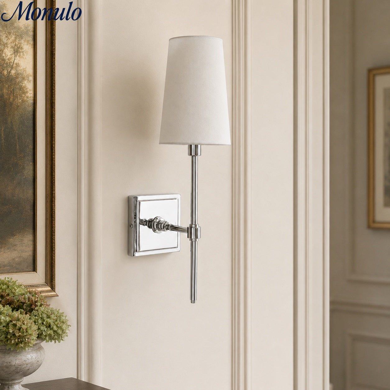 Rowan Elegant White-Linen Shade Wall Lamp – Retro Metal Wall Light for Bedroom & Hallway