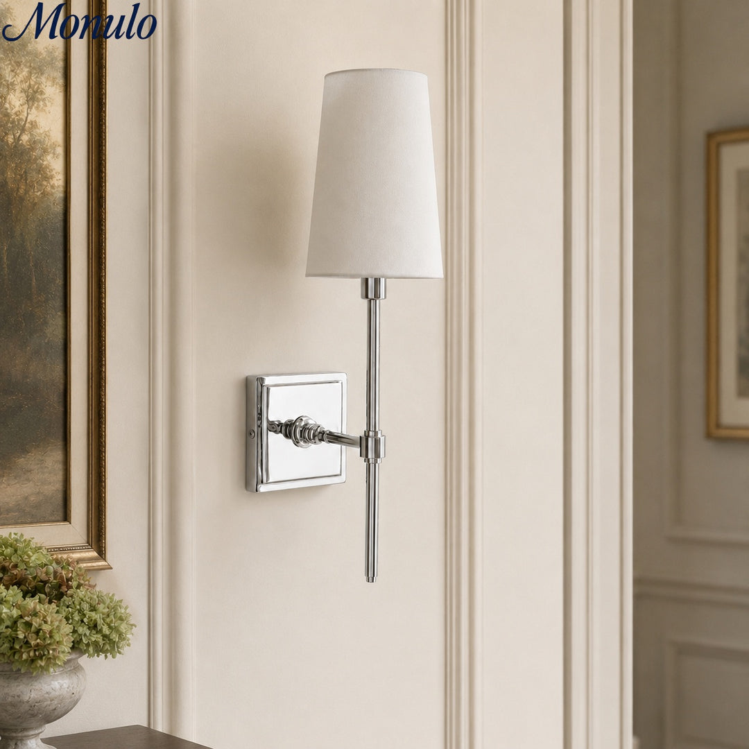 Rowan Elegant White-Linen Shade Wall Lamp – Retro Metal Wall Light for Bedroom & Hallway
