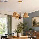 Load image into Gallery viewer, Solmire Rustic Chandelier - Wood and Metal Floral Fabric Shades for Living Room