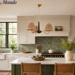 Load image into Gallery viewer, Solmire Rustic Chandelier - Wood and Metal Floral Fabric Shades for Living Room