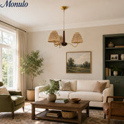 Solmire Rustic Chandelier - Wood and Metal Floral Fabric Shades for Living Room