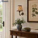 Load image into Gallery viewer, Solmire Fabric Wall Sconce - Vintage Linen Cotton Shade with Curved Metal Arm for Bedroom and Hallway
