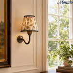 Load image into Gallery viewer, Solmire Fabric Wall Sconce - Vintage Linen Cotton Shade with Curved Metal Arm for Bedroom and Hallway