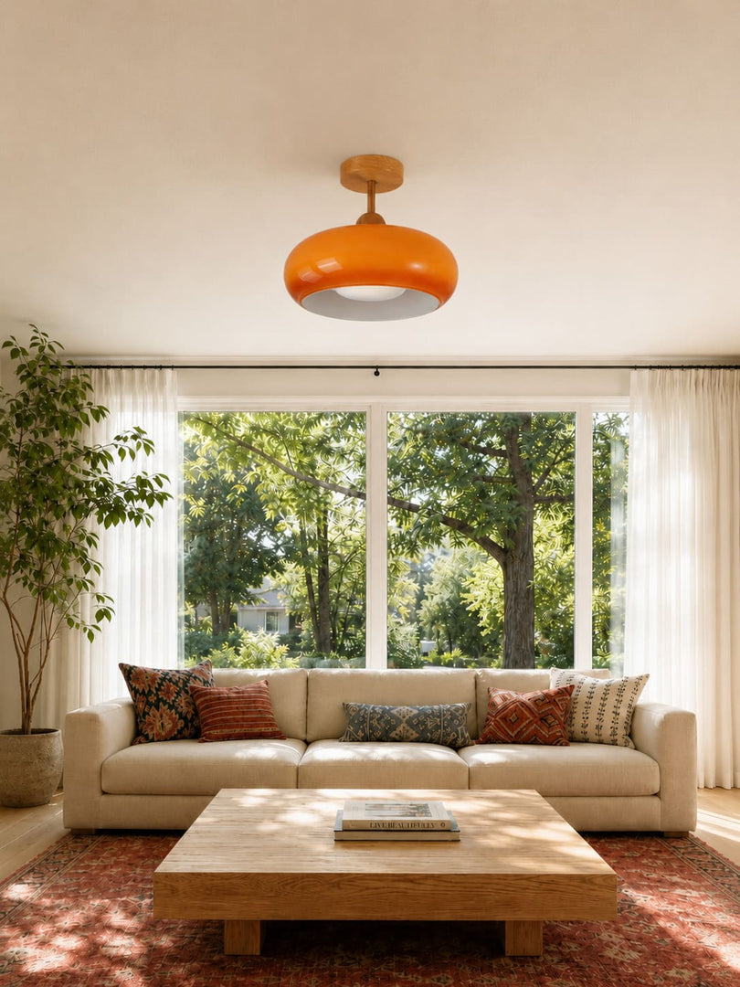 Bauvia Vintage Bauhaus Glas-Deckenleuchte – Moderne künstlerische Lampe mit Holzfuß für Wohnzimmer N62