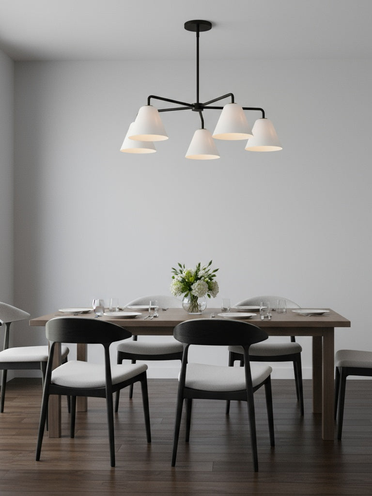 Conica Modern Glass Cone Chandelier – Sculptural 5 Light Brass Design