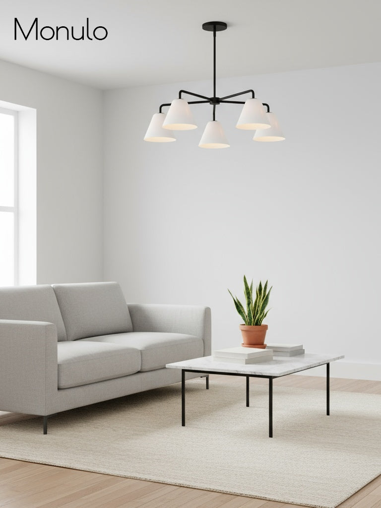 Conica Modern Glass Cone Chandelier – Sculptural 5 Light Brass Design