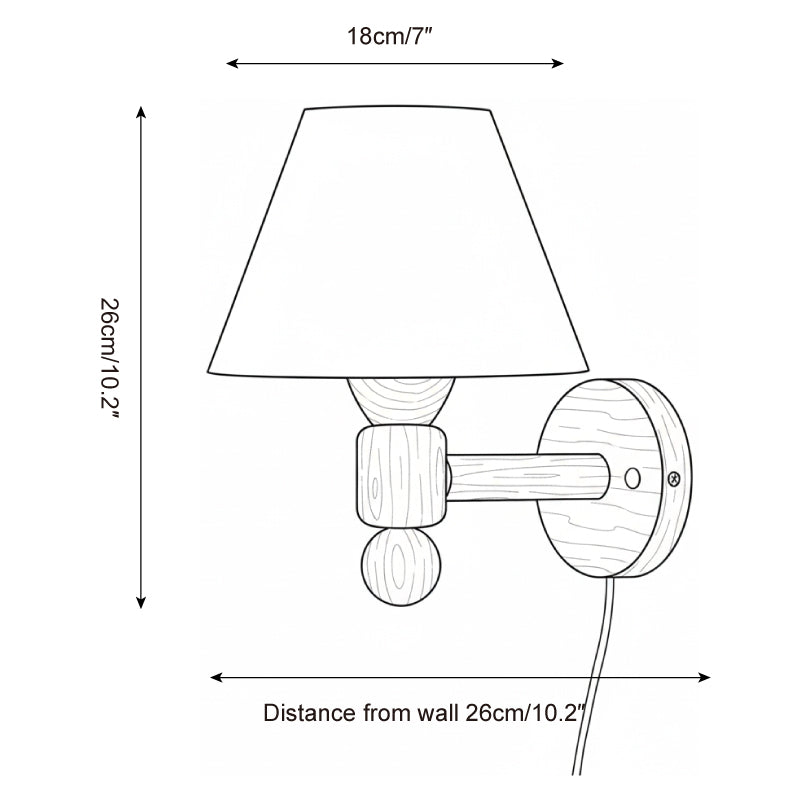 Wood-Arm Contrast Fabric Wall Sconce dimension drawing 5