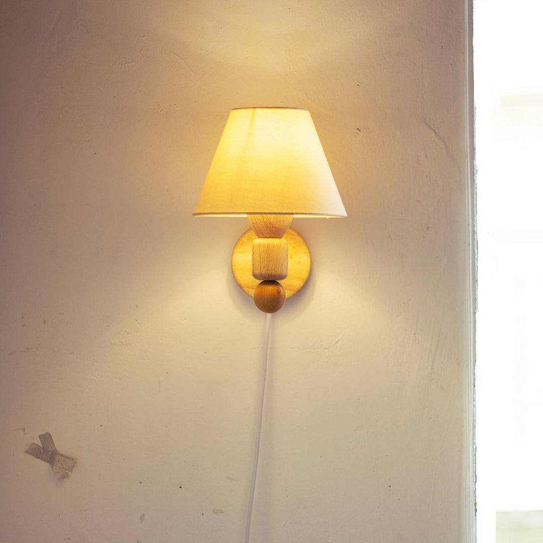Wood-Arm Contrast Fabric Wall Sconce room scene 10