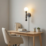 Load image into Gallery viewer, Walnut Stem and Glass Globe Plug-In Wall Lamp product view 10