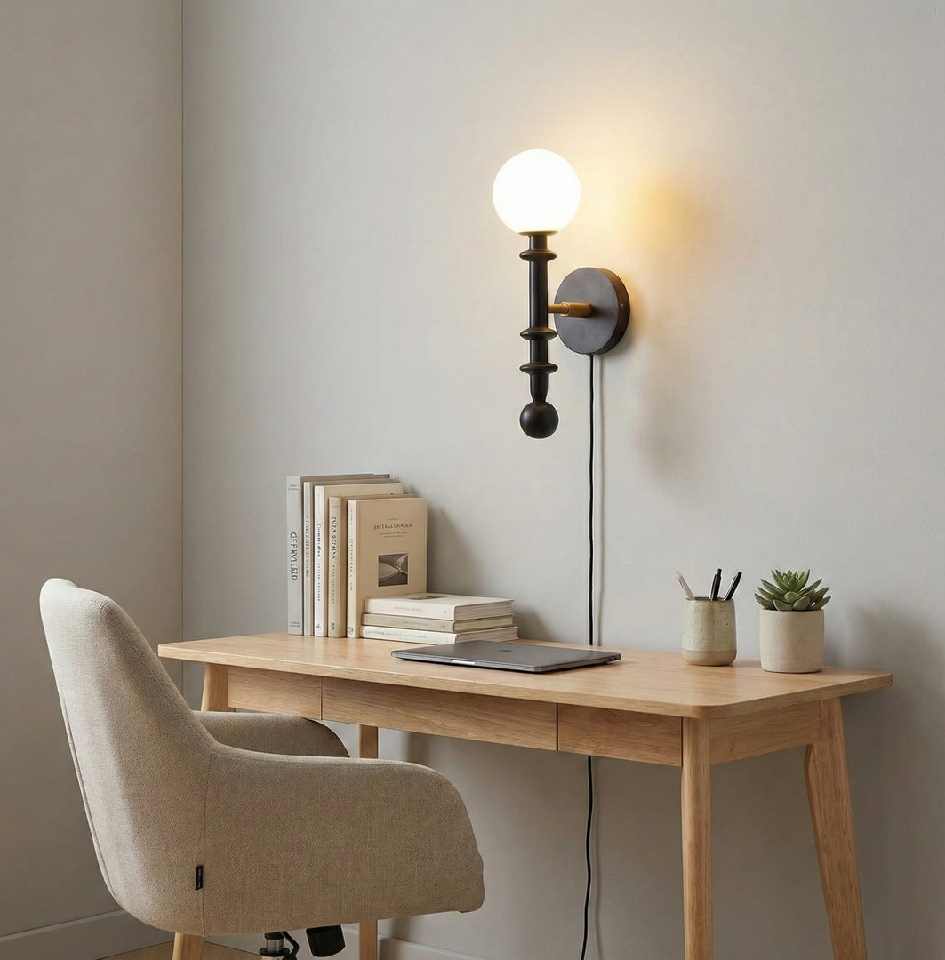Walnut Stem and Glass Globe Plug-In Wall Lamp product view 10