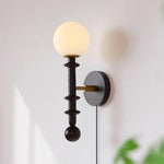 Load image into Gallery viewer, Walnut Stem and Glass Globe Plug-In Wall Lamp product view 2