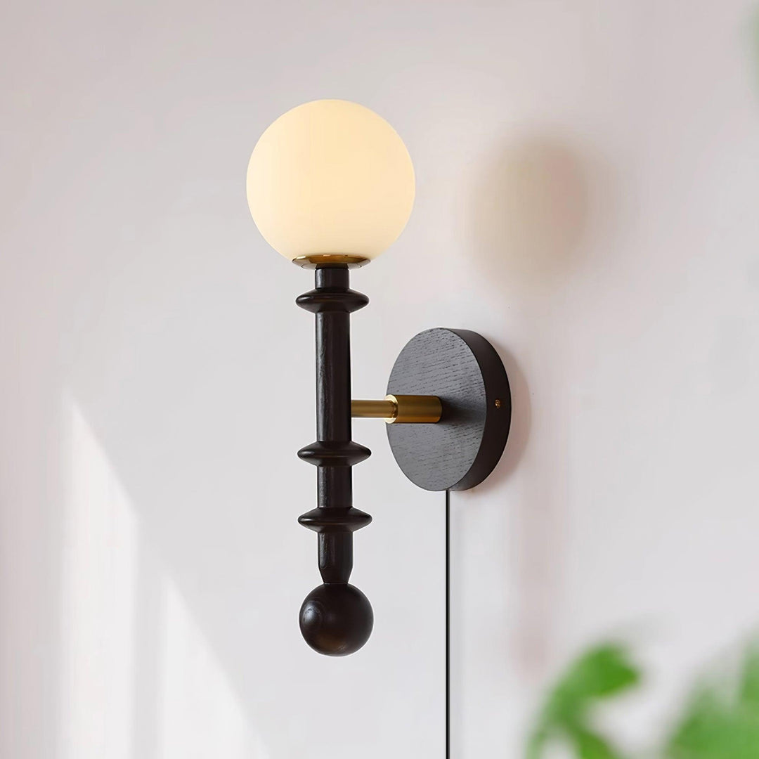 Walnut Stem and Glass Globe Plug-In Wall Lamp product view 2