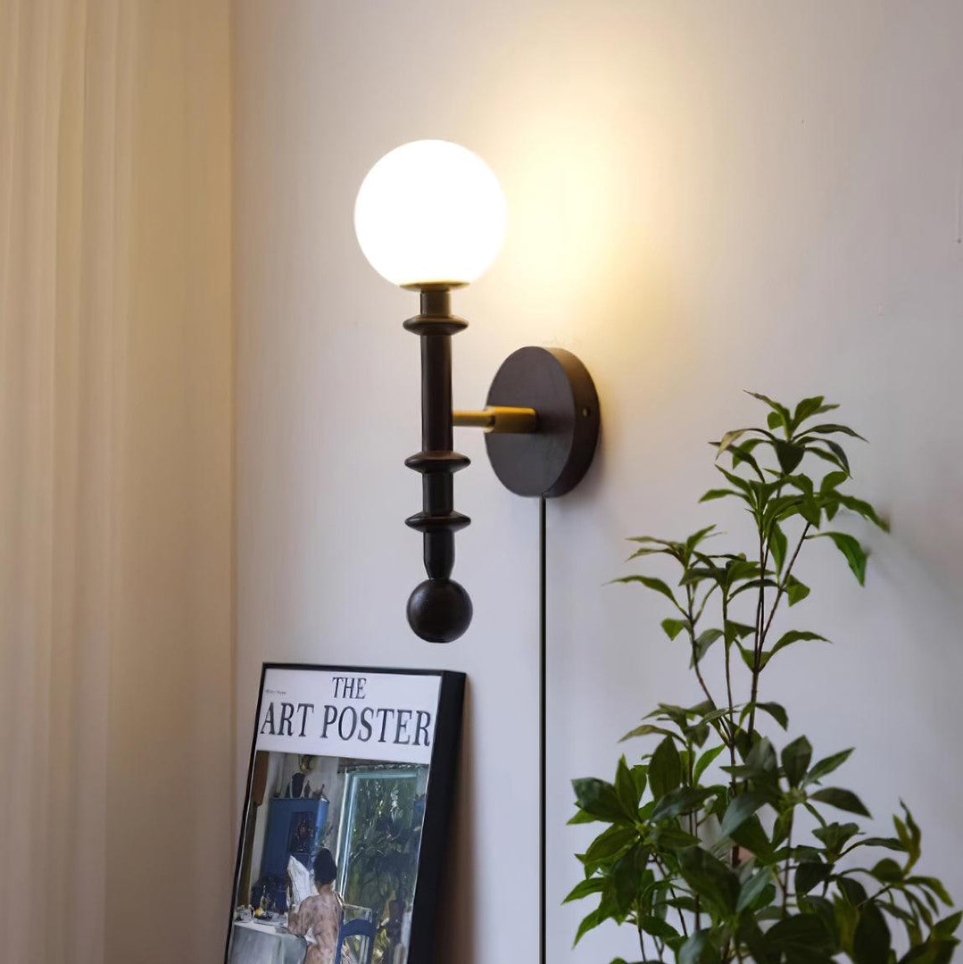 Walnut Stem and Glass Globe Plug-In Wall Lamp product view 4