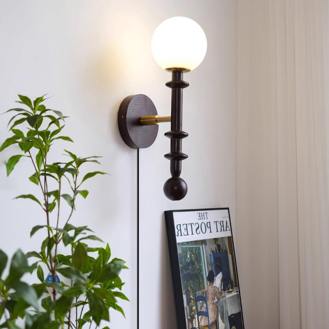 Walnut Stem and Glass Globe Plug-In Wall Lamp product view 16