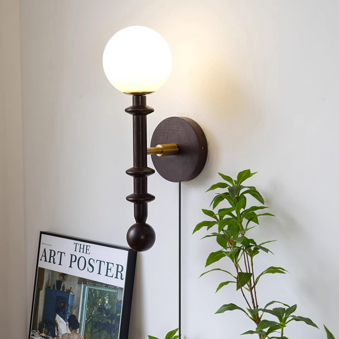 Walnut Stem and Glass Globe Plug-In Wall Lamp product view 17